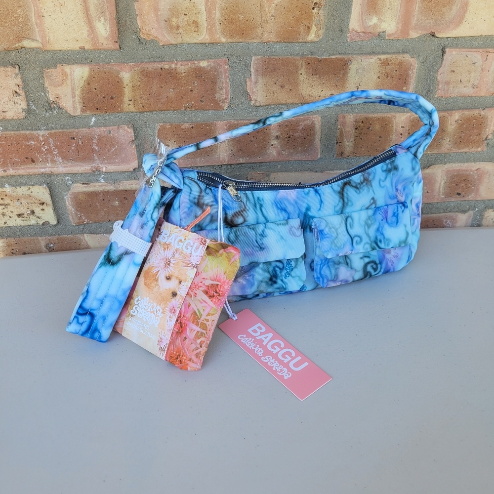 BAGGU × Collina Strada Blue Art Pattern Small Cargo Shoulder Bag and Shopper Bag - Picture 2 of 12